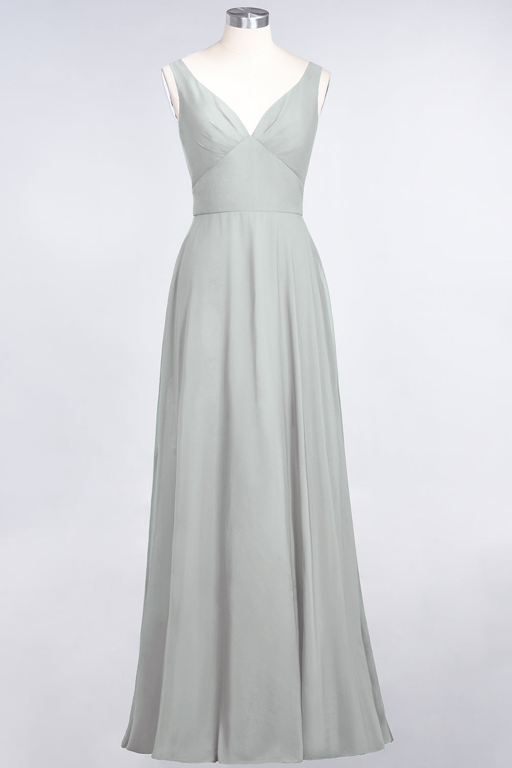 Chic Chiffon V-Neck Straps Ruffle Affordable Bridesmaid Dresses with Open Back-Babyonlines