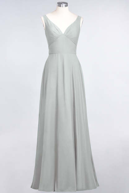Chic Chiffon V-Neck Straps Ruffle Affordable Bridesmaid Dresses with Open Back-Babyonlines