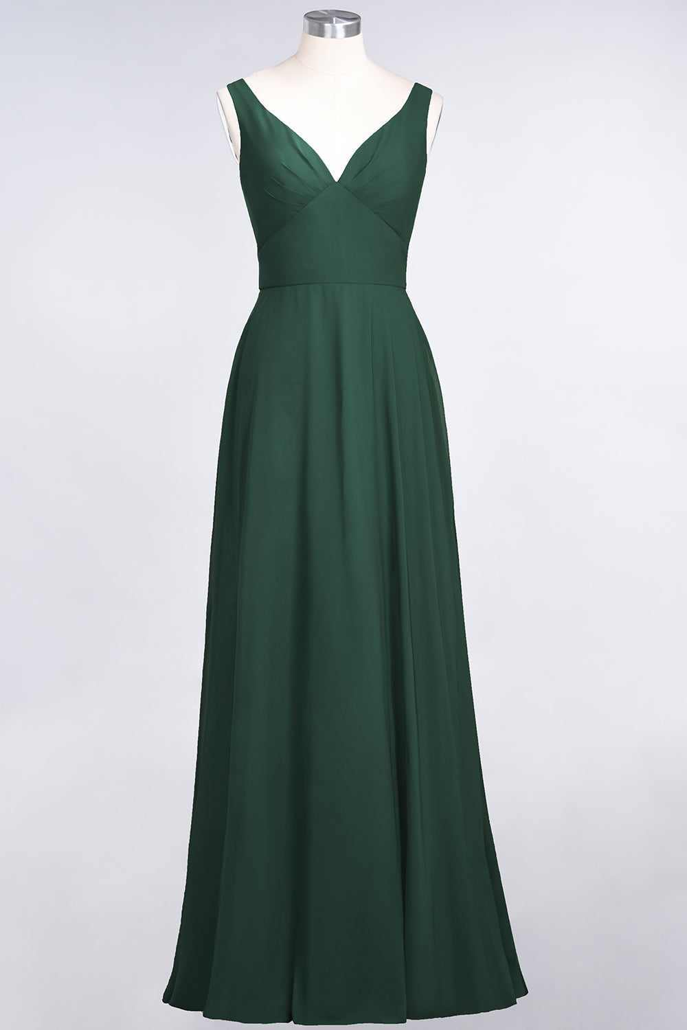 Chic Chiffon V-Neck Straps Ruffle Affordable Bridesmaid Dresses with Open Back-Babyonlines