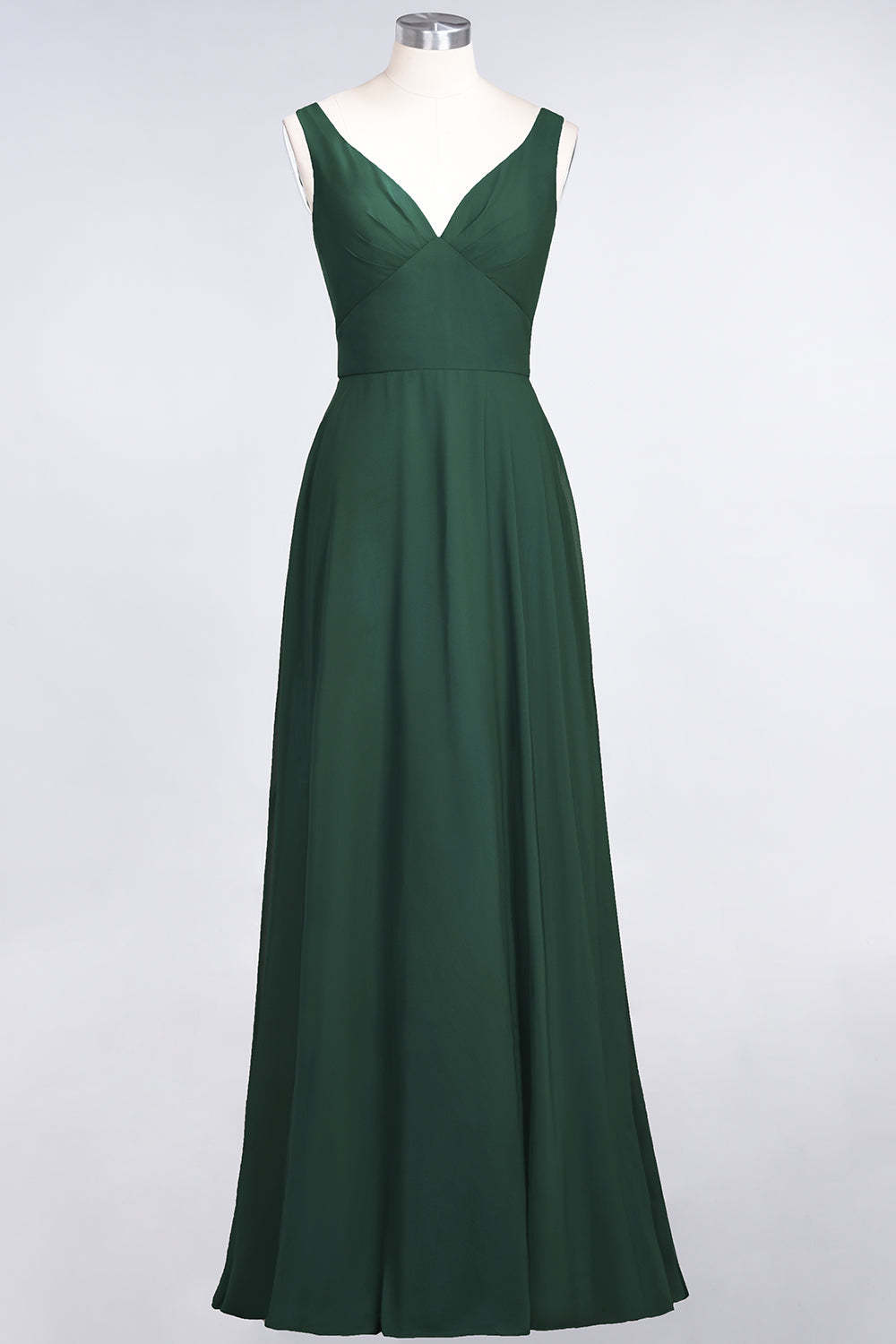 Chic Chiffon V-Neck Straps Ruffle Affordable Bridesmaid Dresses with Open Back-Babyonlines