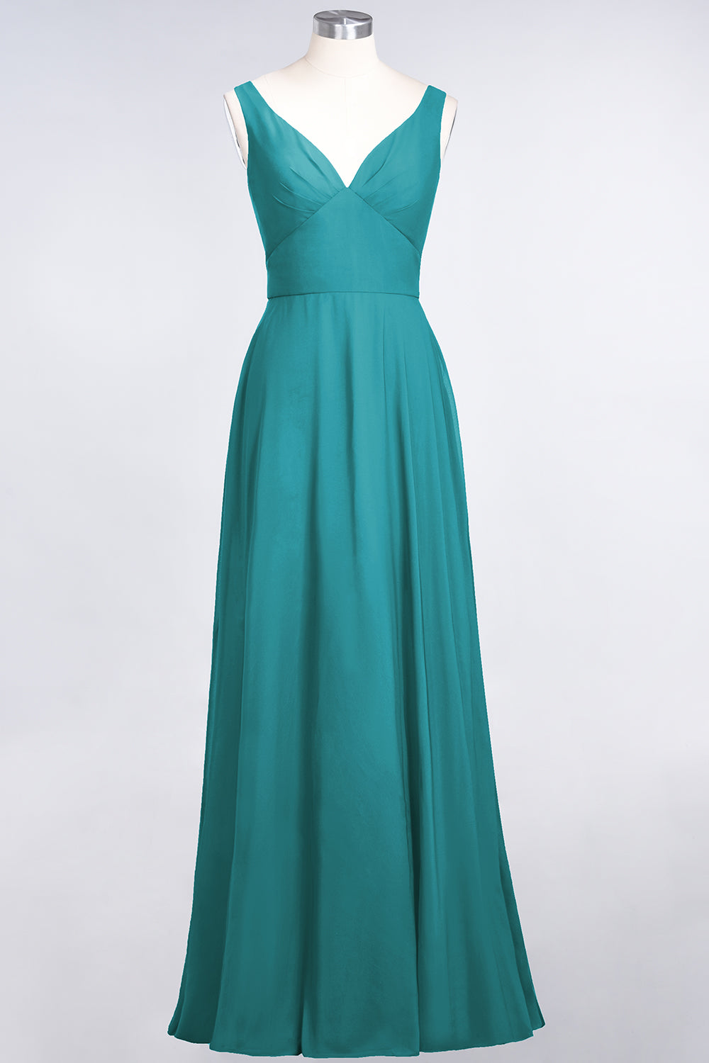 Chic Chiffon V-Neck Straps Ruffle Affordable Bridesmaid Dresses with Open Back-Babyonlines
