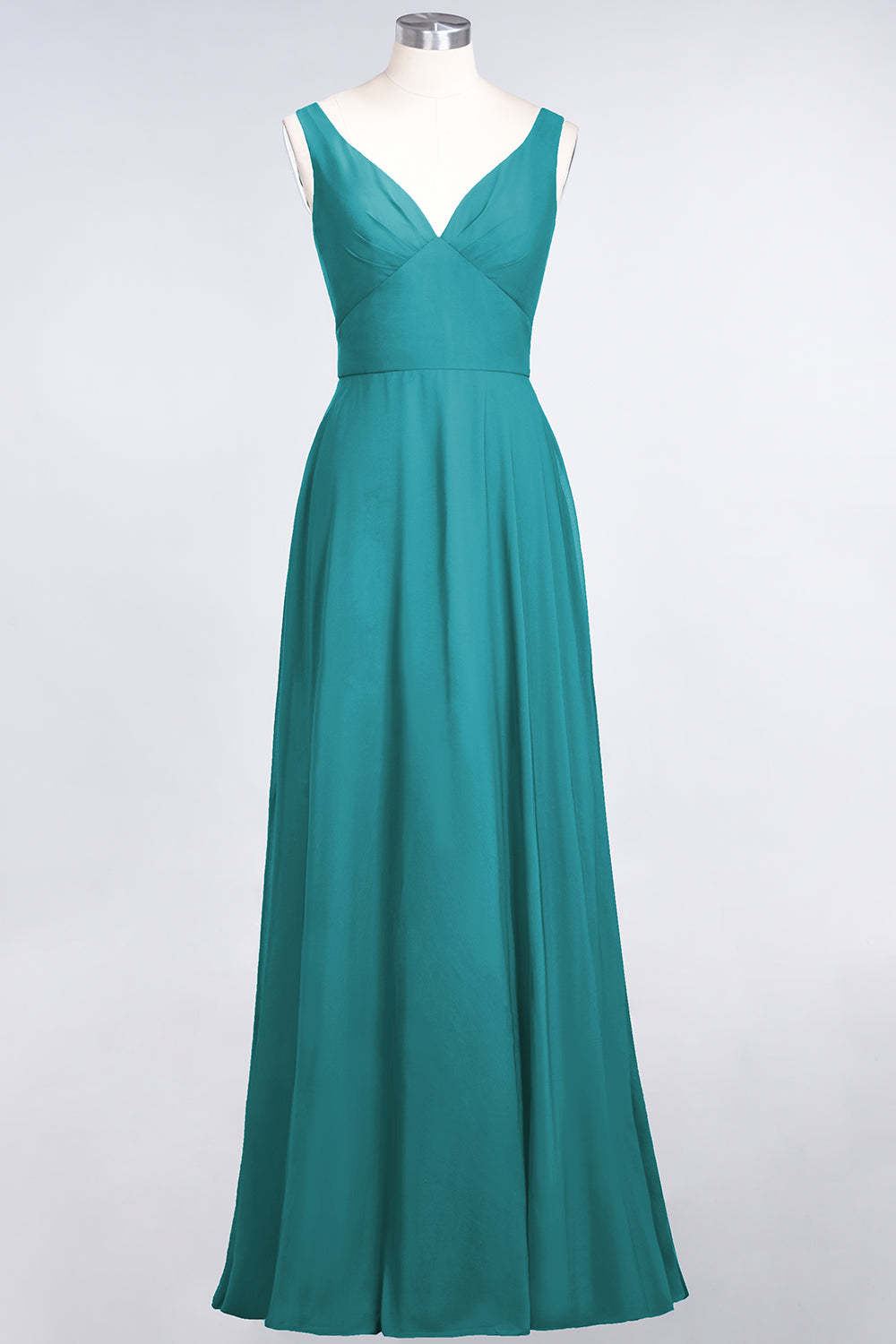 Chic Chiffon V-Neck Straps Ruffle Affordable Bridesmaid Dresses with Open Back-Babyonlines