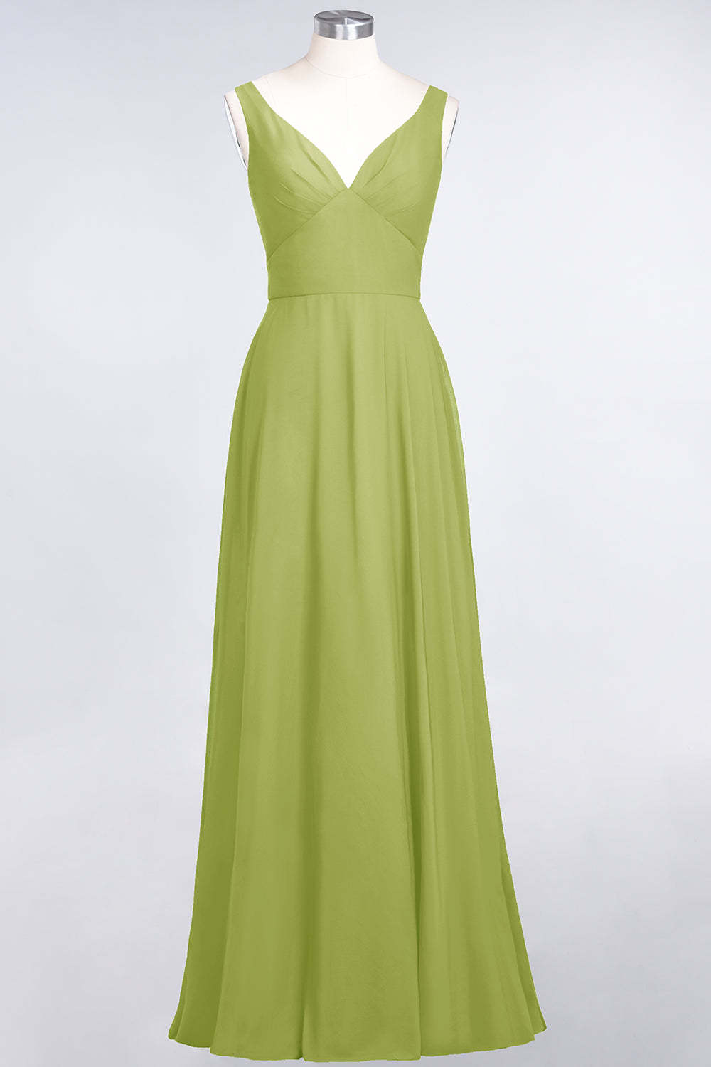 Chic Chiffon V-Neck Straps Ruffle Affordable Bridesmaid Dresses with Open Back-Babyonlines