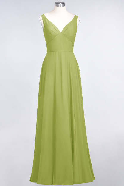 Chic Chiffon V-Neck Straps Ruffle Affordable Bridesmaid Dresses with Open Back-Babyonlines