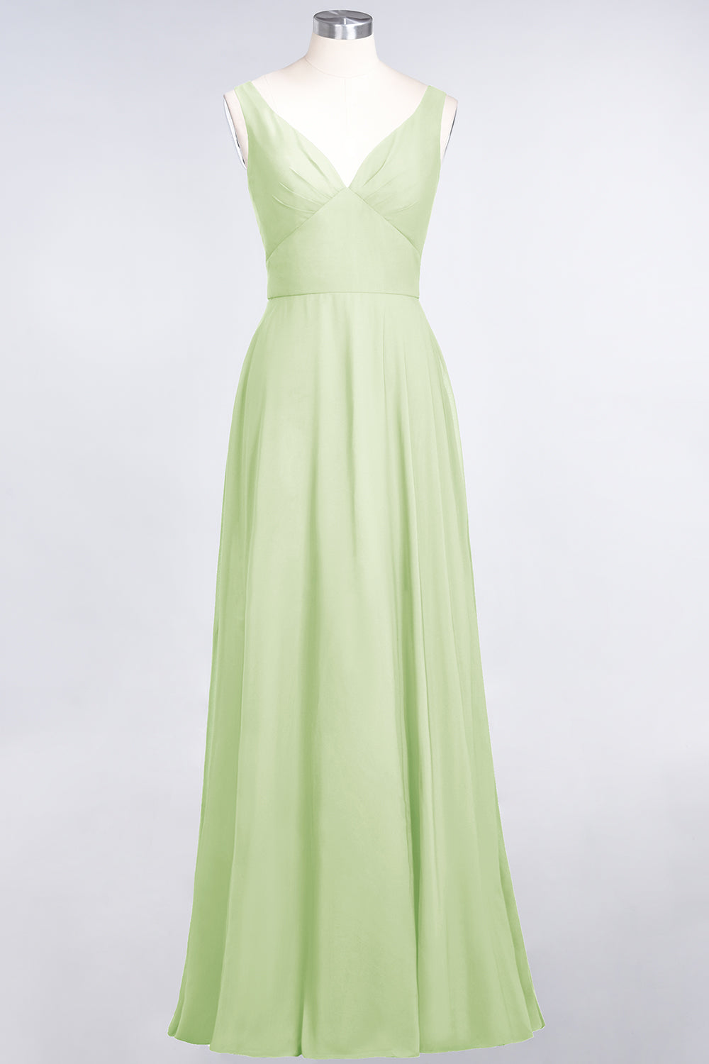 Chic Chiffon V-Neck Straps Ruffle Affordable Bridesmaid Dresses with Open Back-Babyonlines