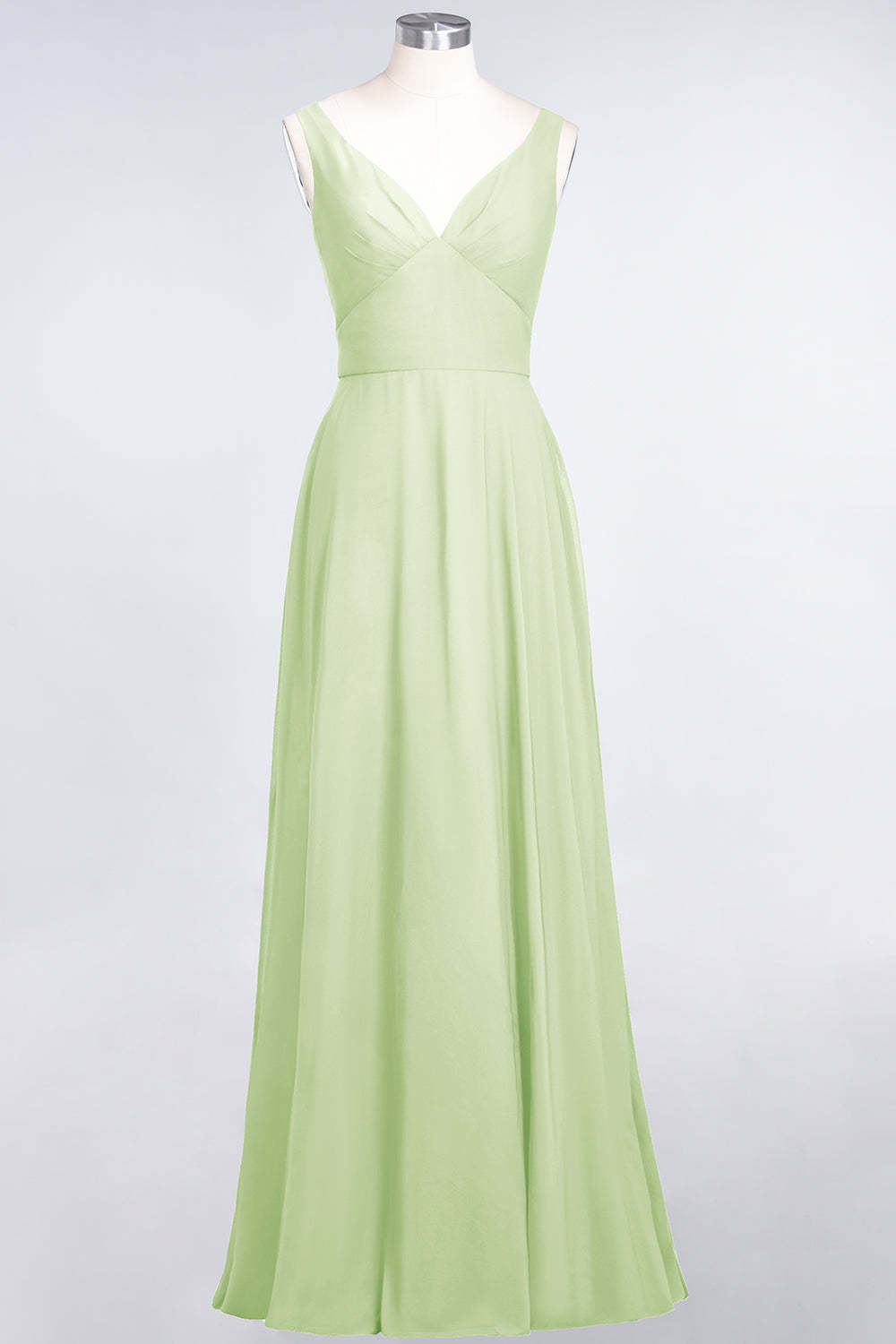 Chic Chiffon V-Neck Straps Ruffle Affordable Bridesmaid Dresses with Open Back-Babyonlines