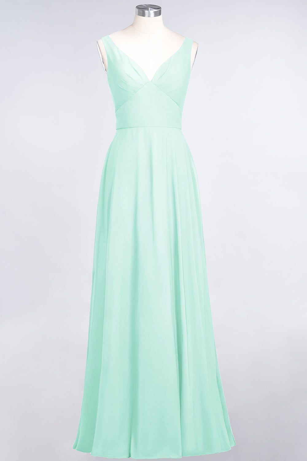 Chic Chiffon V-Neck Straps Ruffle Affordable Bridesmaid Dresses with Open Back-Babyonlines