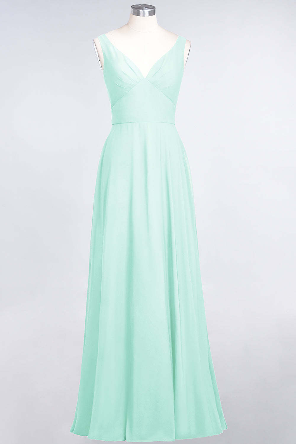 Chic Chiffon V-Neck Straps Ruffle Affordable Bridesmaid Dresses with Open Back-Babyonlines
