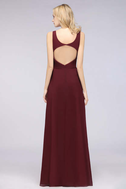 Chic Chiffon V-Neck Straps Ruffle Affordable Bridesmaid Dresses with Open Back-Babyonlines