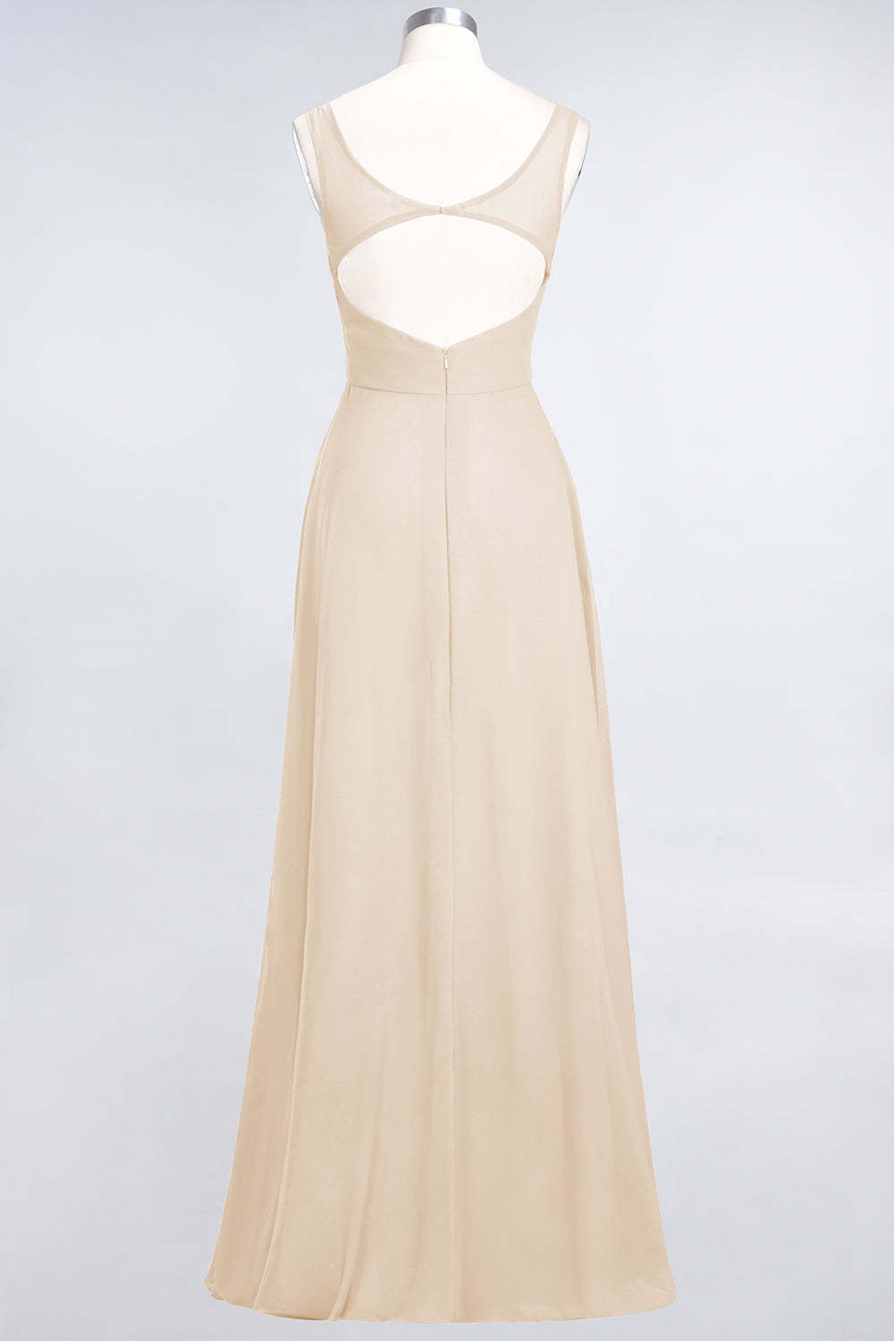 Chic Chiffon V-Neck Straps Ruffle Affordable Bridesmaid Dresses with Open Back-Babyonlines