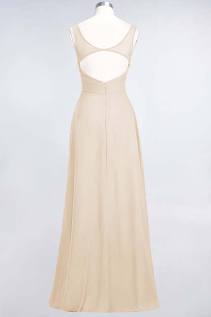 Chic Chiffon V-Neck Straps Ruffle Affordable Bridesmaid Dresses with Open Back-Babyonlines