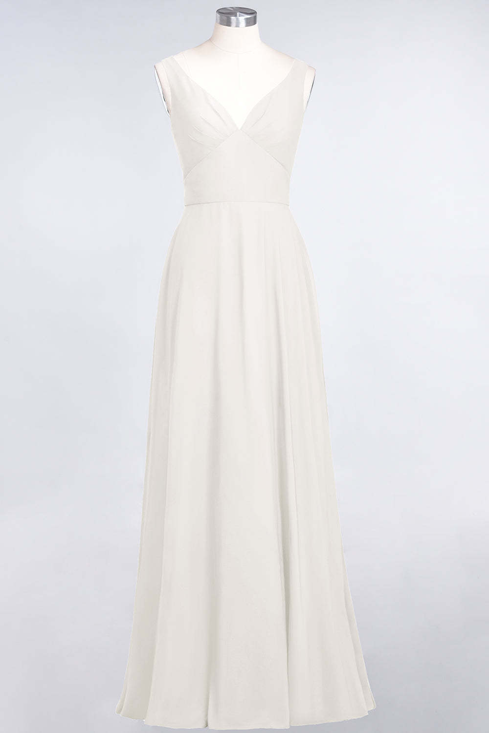 Chic Chiffon V-Neck Straps Ruffle Affordable Bridesmaid Dresses with Open Back-Babyonlines