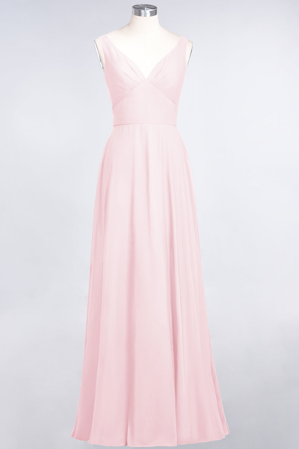 Chic Chiffon V-Neck Straps Ruffle Affordable Bridesmaid Dresses with Open Back-Babyonlines