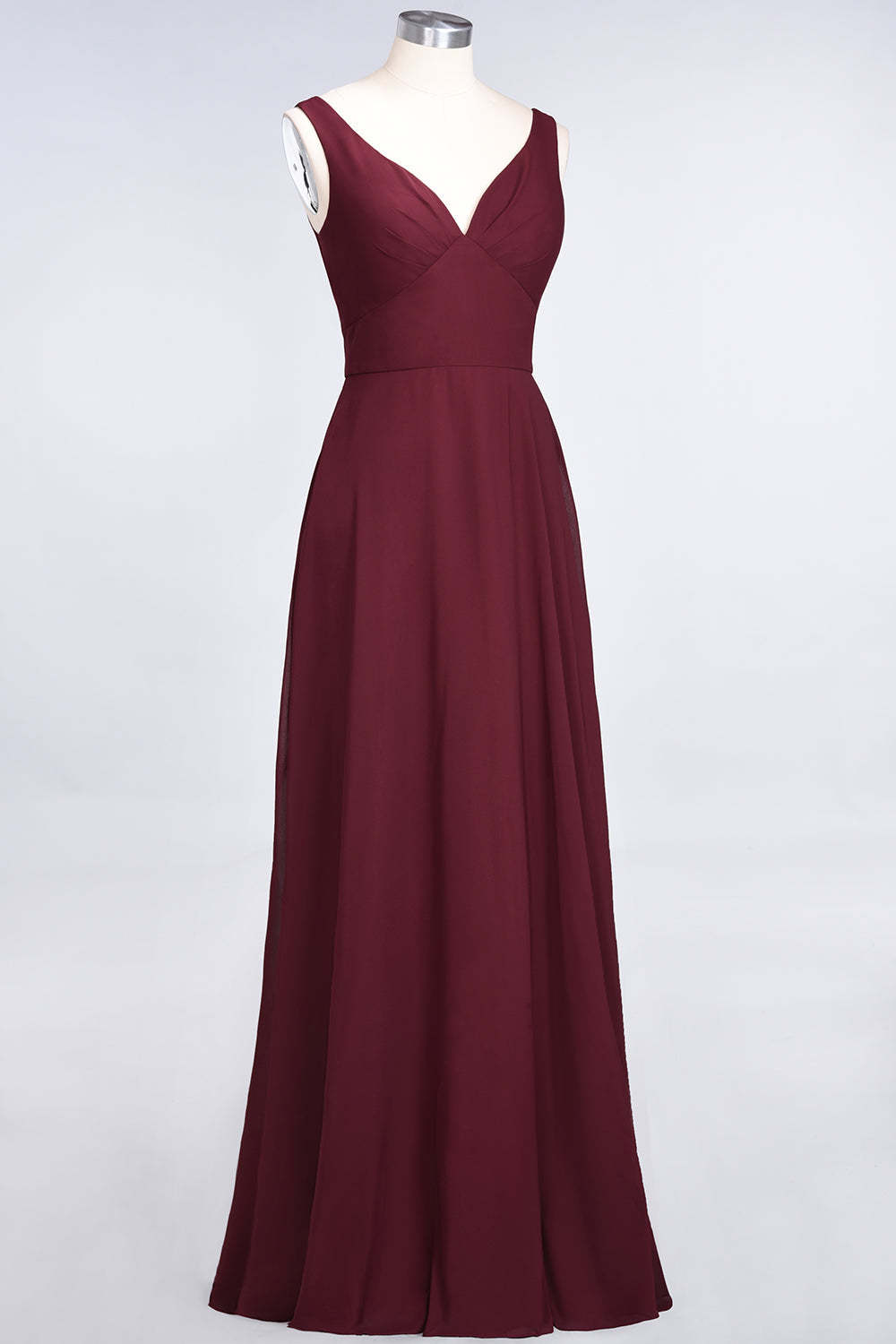 Chic Chiffon V-Neck Straps Ruffle Affordable Bridesmaid Dresses with Open Back-Babyonlines
