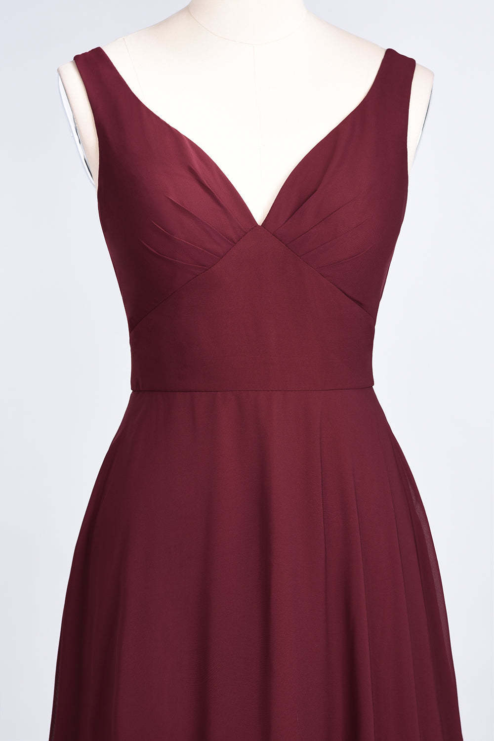 Chic Chiffon V-Neck Straps Ruffle Affordable Bridesmaid Dresses with Open Back-Babyonlines
