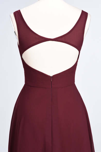 Chic Chiffon V-Neck Straps Ruffle Affordable Bridesmaid Dresses with Open Back-Babyonlines