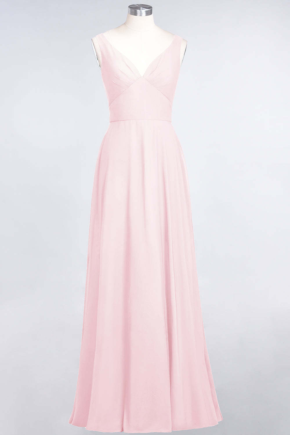 Chic Chiffon V-Neck Straps Ruffle Affordable Bridesmaid Dresses with Open Back-Babyonlines