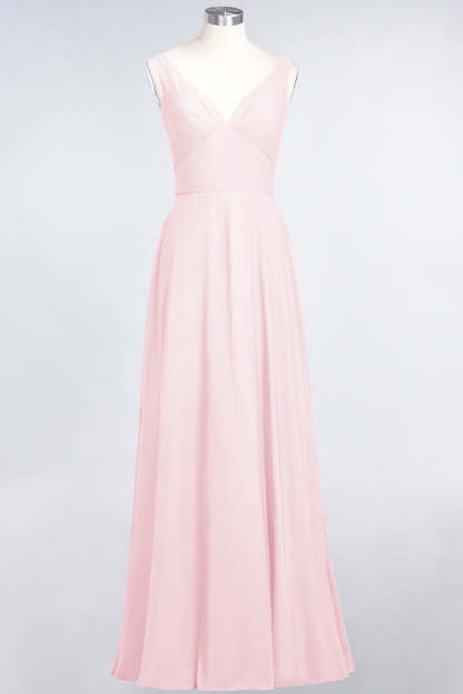 Chic Chiffon V-Neck Straps Ruffle Affordable Bridesmaid Dresses with Open Back-Babyonlines