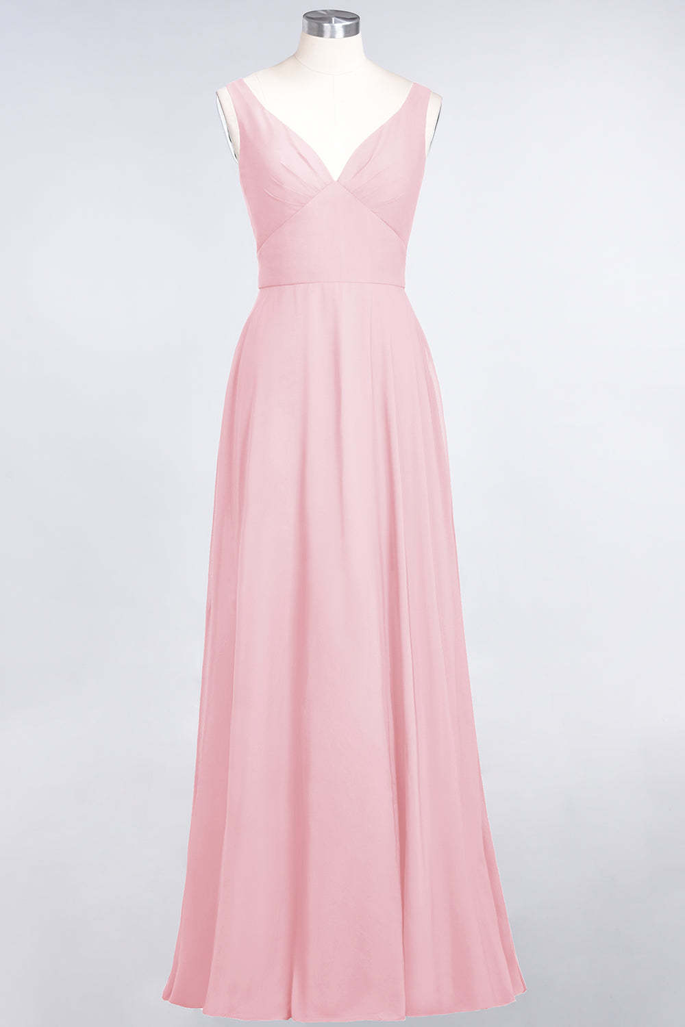Chic Chiffon V-Neck Straps Ruffle Affordable Bridesmaid Dresses with Open Back-Babyonlines