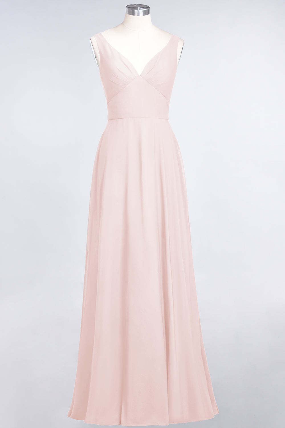 Chic Chiffon V-Neck Straps Ruffle Affordable Bridesmaid Dresses with Open Back-Babyonlines