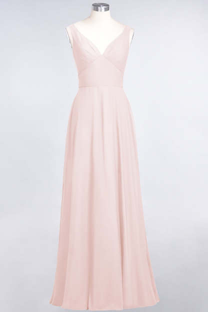 Chic Chiffon V-Neck Straps Ruffle Affordable Bridesmaid Dresses with Open Back-Babyonlines