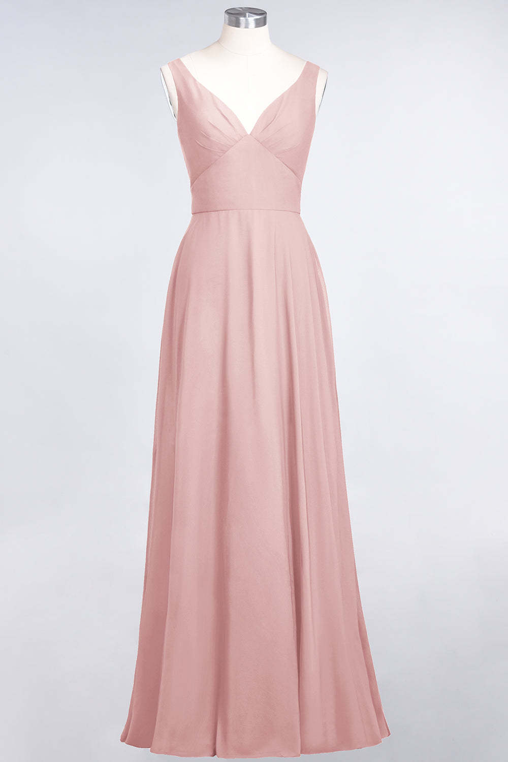 Chic Chiffon V-Neck Straps Ruffle Affordable Bridesmaid Dresses with Open Back-Babyonlines