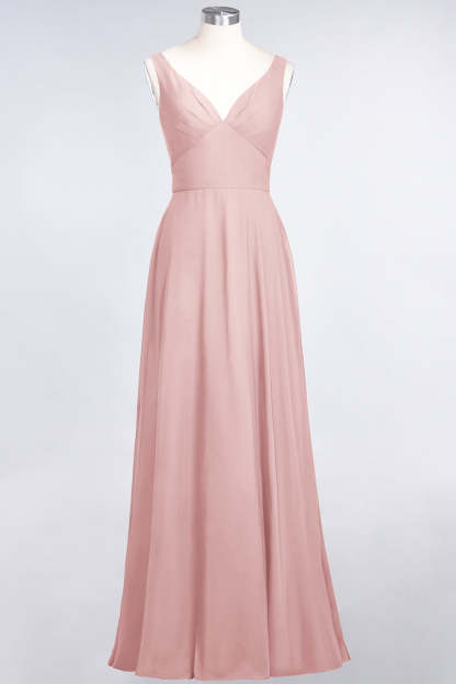 Chic Chiffon V-Neck Straps Ruffle Affordable Bridesmaid Dresses with Open Back-Babyonlines