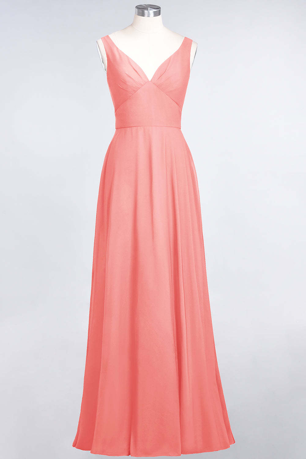Chic Chiffon V-Neck Straps Ruffle Affordable Bridesmaid Dresses with Open Back-Babyonlines