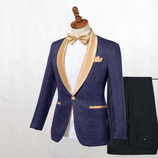 Chic Dark Blue Jacquard Shawl Lapel Wedding Suit for Men?��s Events