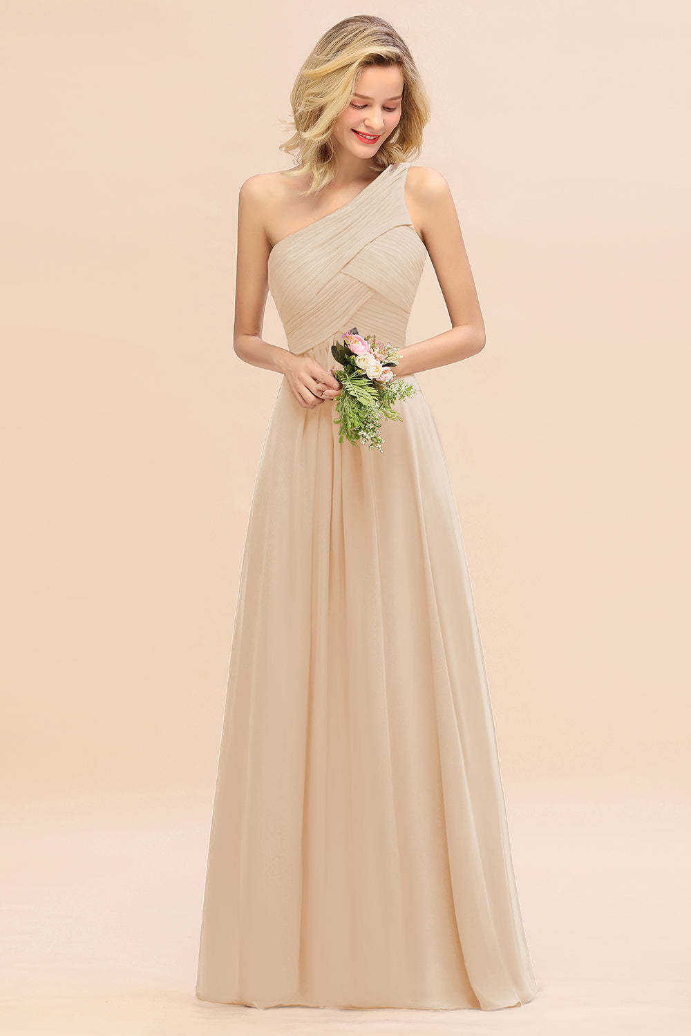 Chic One Shoulder Ruffle Grape Chiffon Bridesmaid Dresses Online-Babyonlines