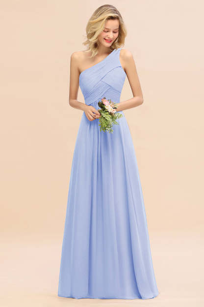 Chic One Shoulder Ruffle Grape Chiffon Bridesmaid Dresses Online-Babyonlines