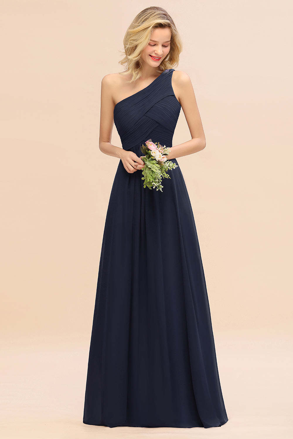 Chic One Shoulder Ruffle Grape Chiffon Bridesmaid Dresses Online-Babyonlines