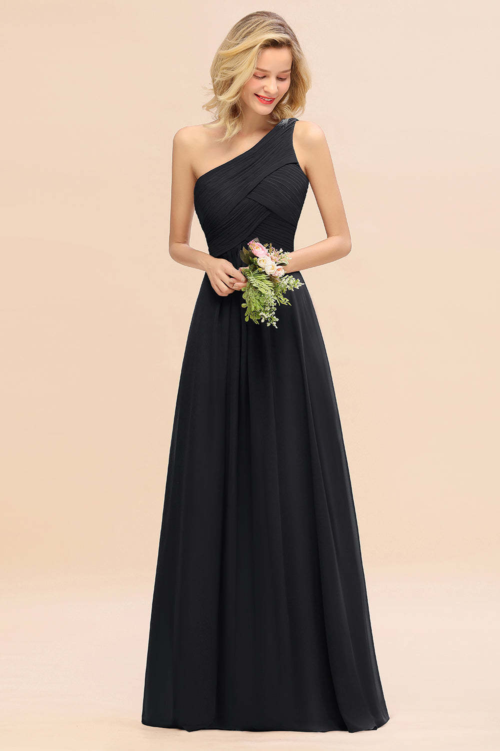 Chic One Shoulder Ruffle Grape Chiffon Bridesmaid Dresses Online-Babyonlines