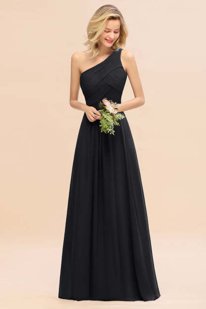 Chic One Shoulder Ruffle Grape Chiffon Bridesmaid Dresses Online-Babyonlines