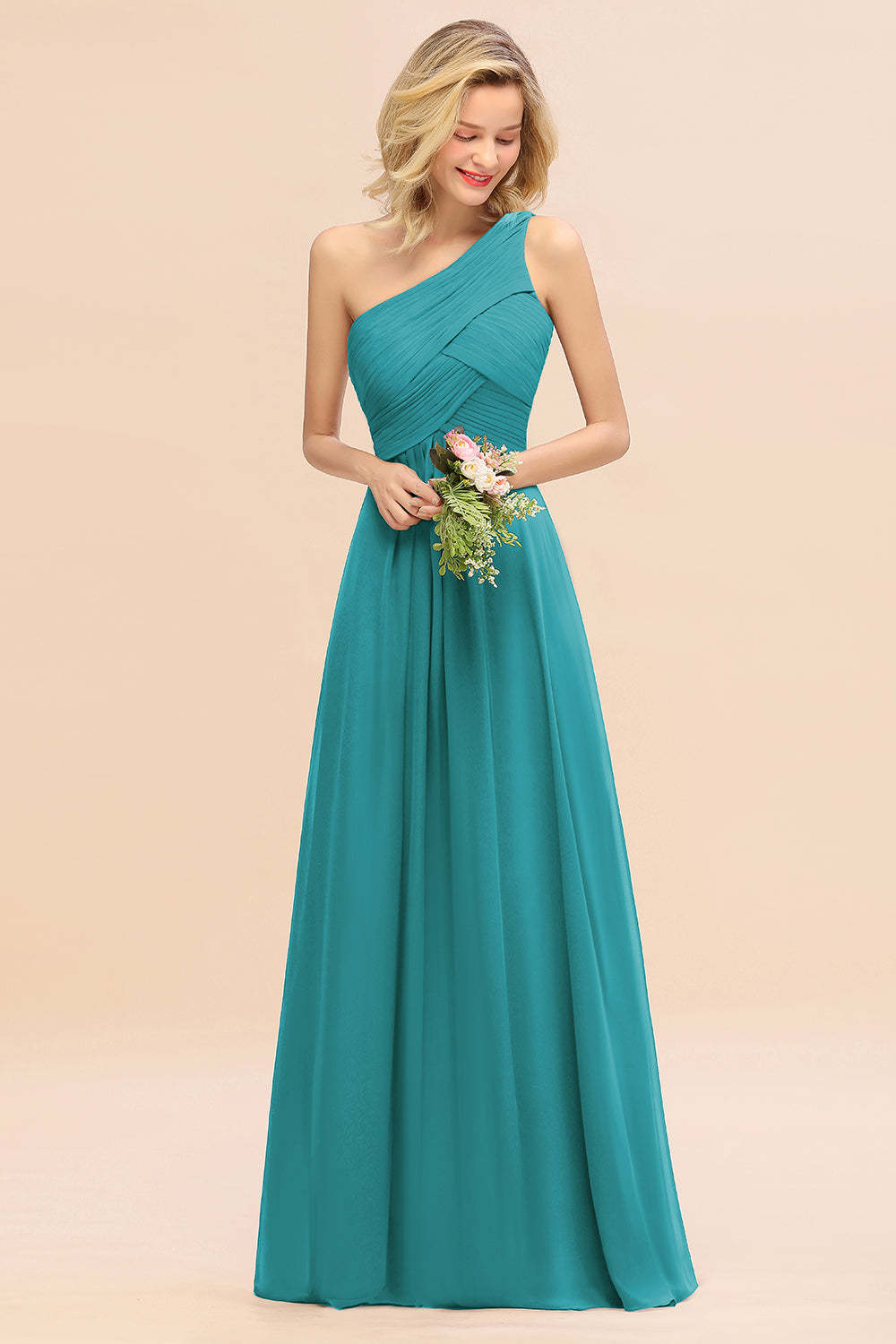 Chic One Shoulder Ruffle Grape Chiffon Bridesmaid Dresses Online-Babyonlines