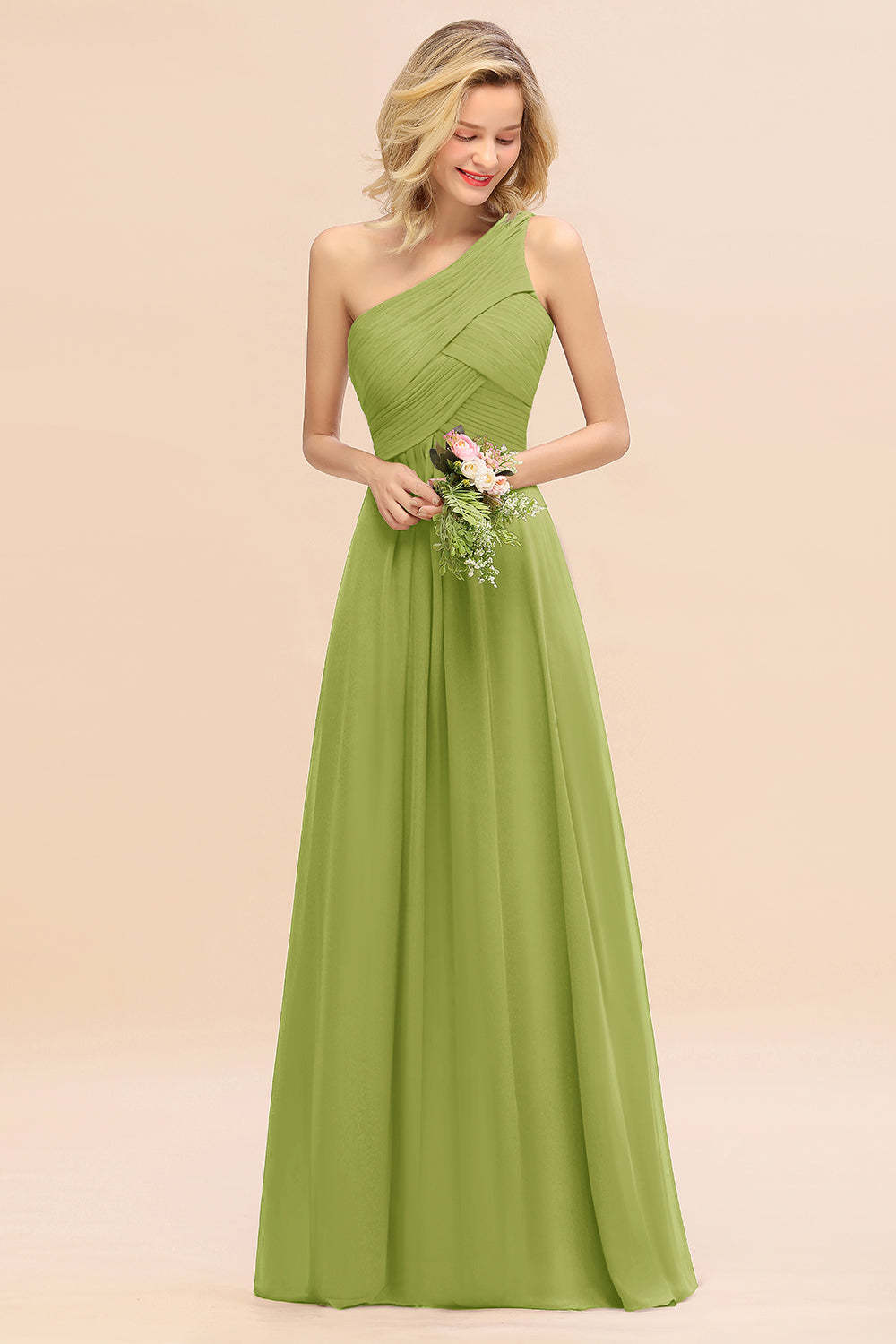 Chic One Shoulder Ruffle Grape Chiffon Bridesmaid Dresses Online-Babyonlines