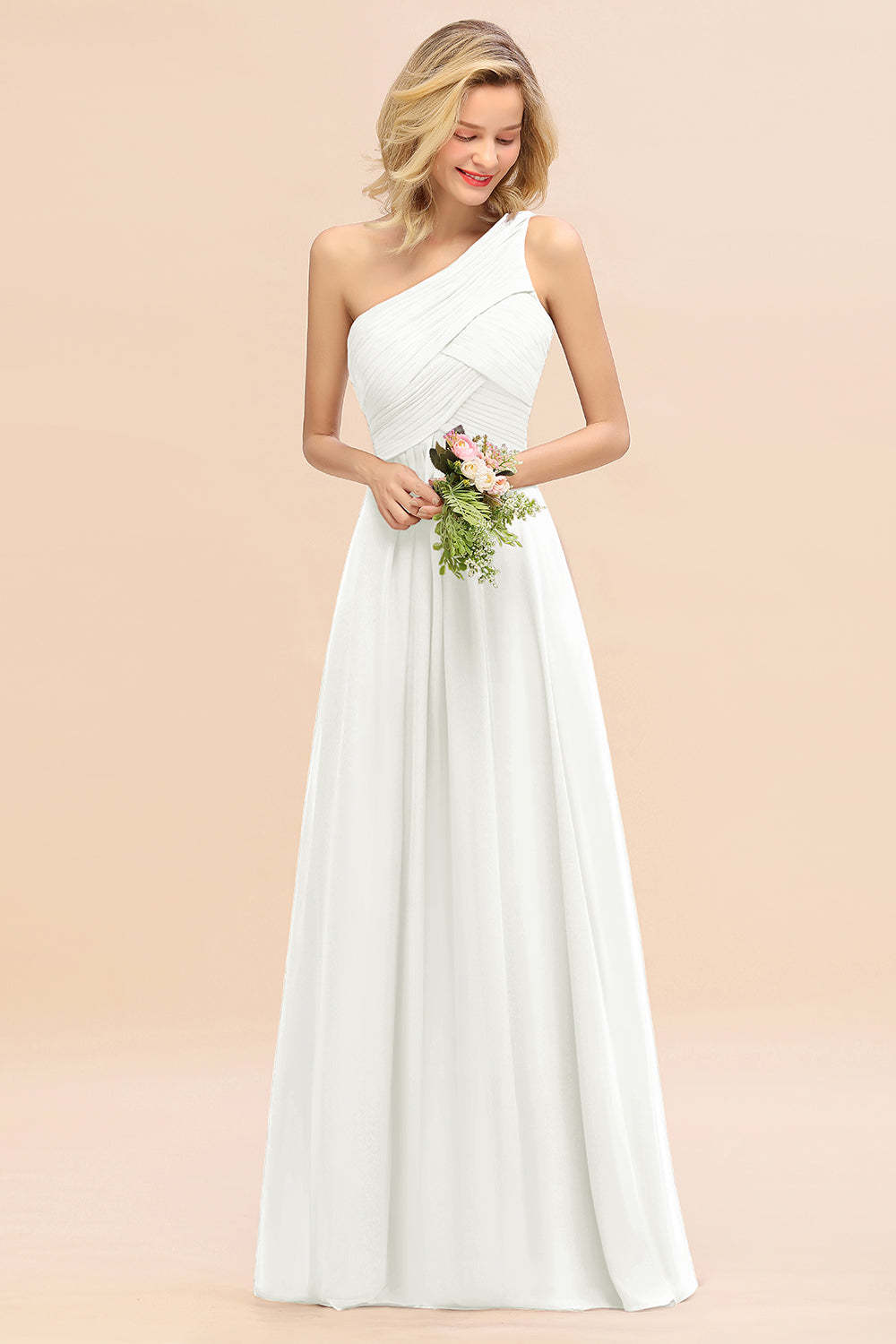 Chic One Shoulder Ruffle Grape Chiffon Bridesmaid Dresses Online-Babyonlines