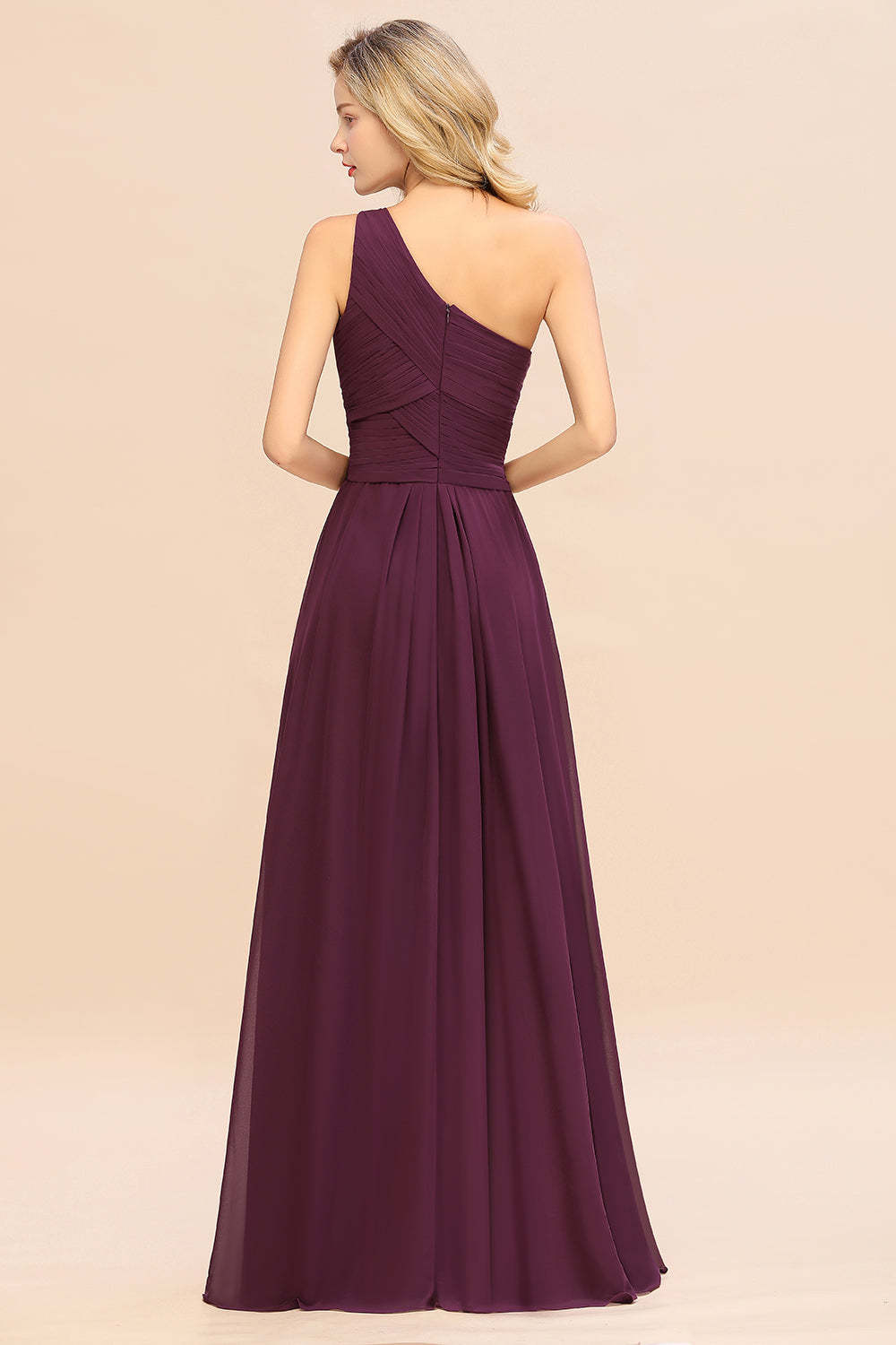 Chic One Shoulder Ruffle Grape Chiffon Bridesmaid Dresses Online-Babyonlines