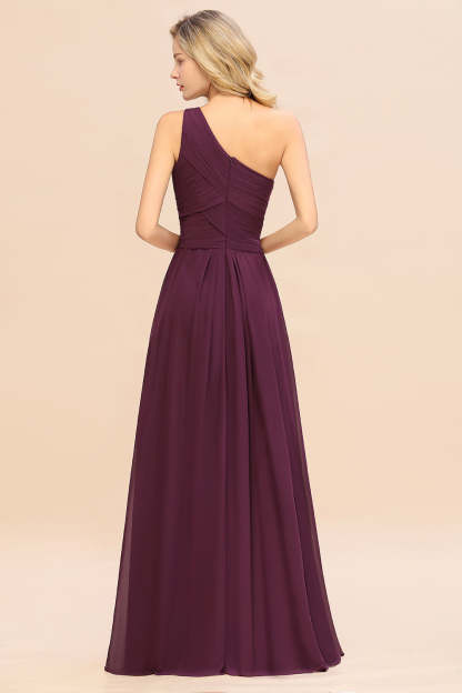 Chic One Shoulder Ruffle Grape Chiffon Bridesmaid Dresses Online-Babyonlines