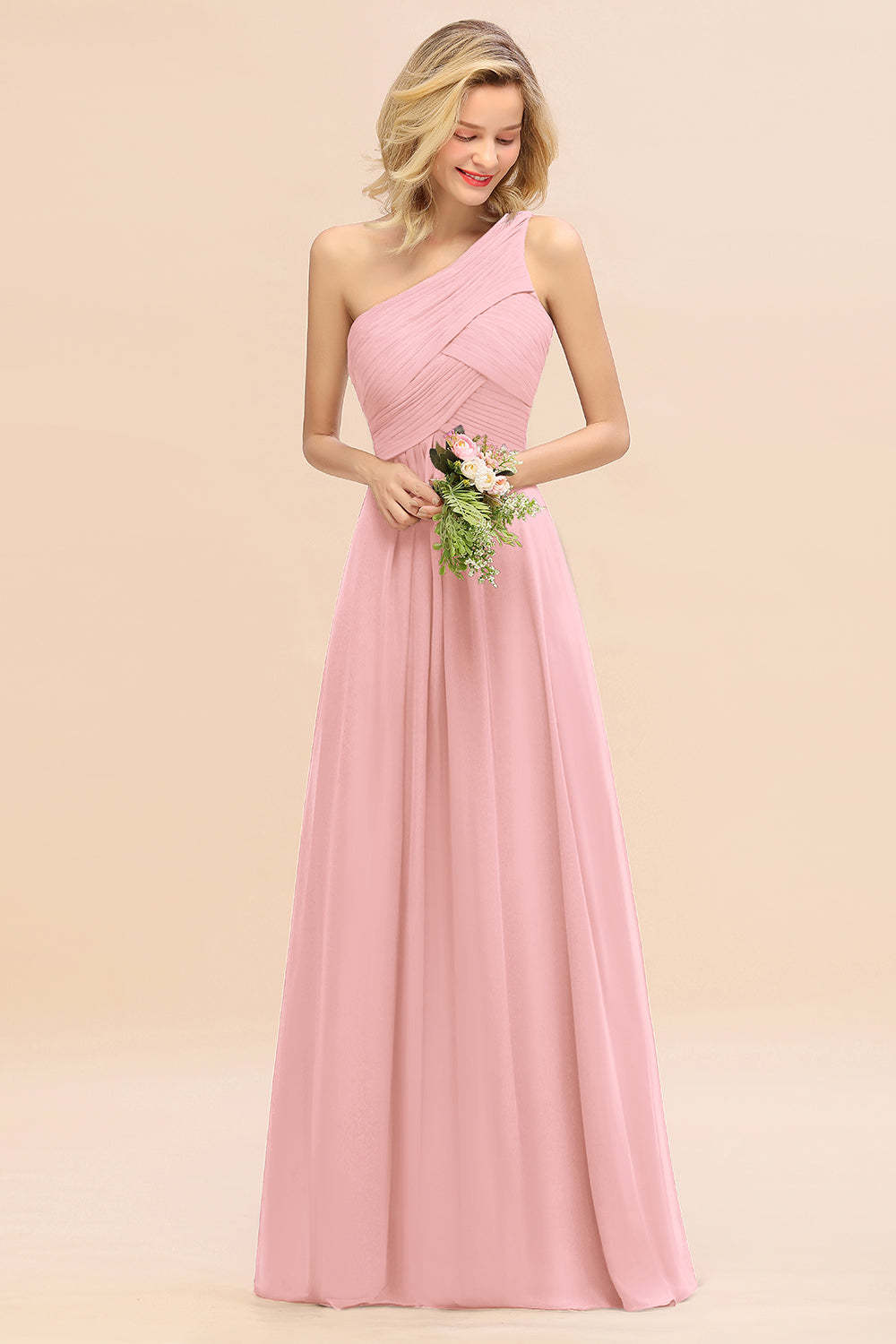 Chic One Shoulder Ruffle Grape Chiffon Bridesmaid Dresses Online-Babyonlines