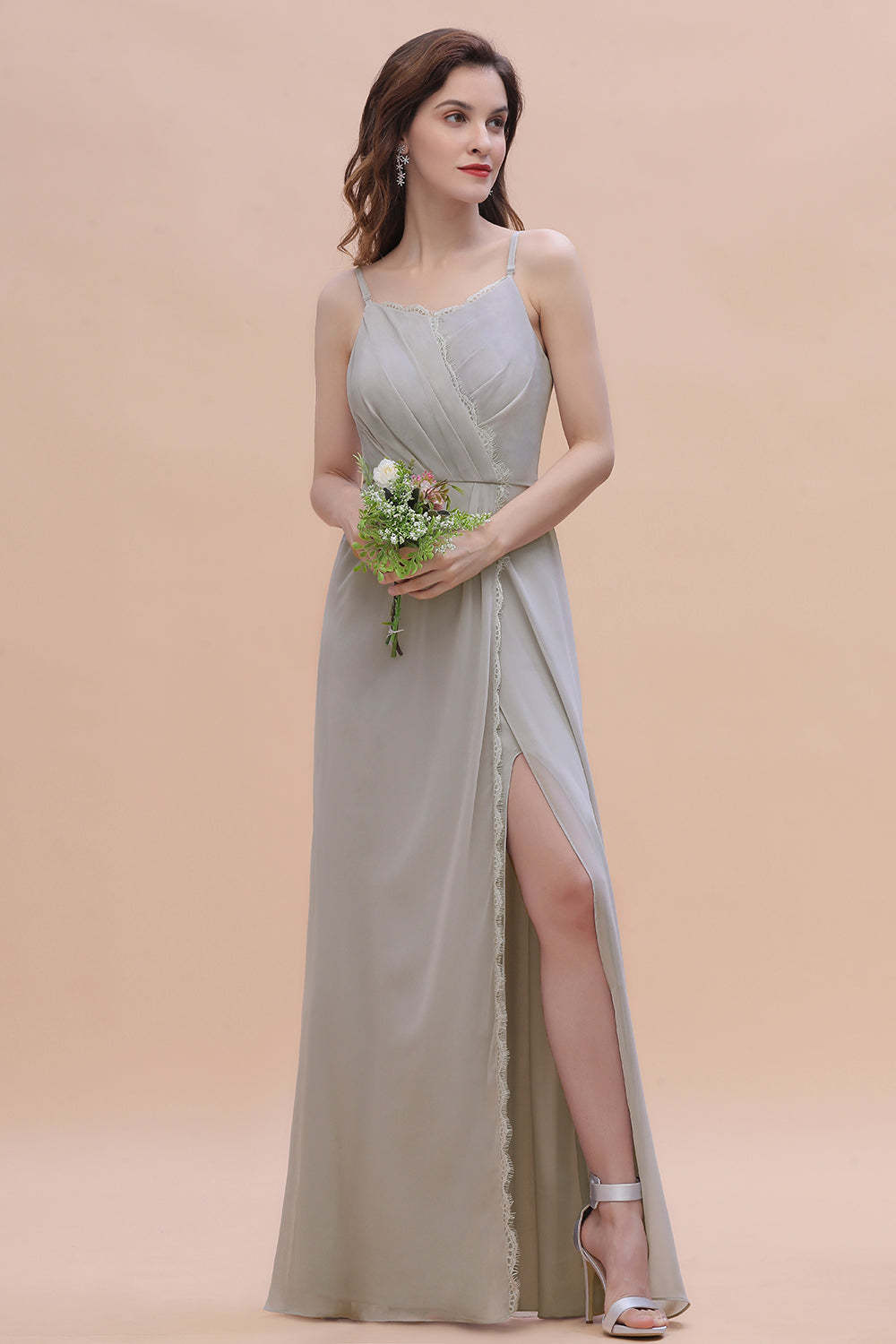 Chic Spaghetti Straps Chiffon Lace A-Line Bridesmaid Dress On Sale-Babyonlines
