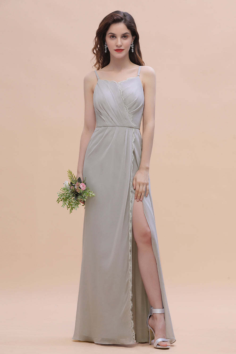 Chic Spaghetti Straps Chiffon Lace A-Line Bridesmaid Dress On Sale-Babyonlines