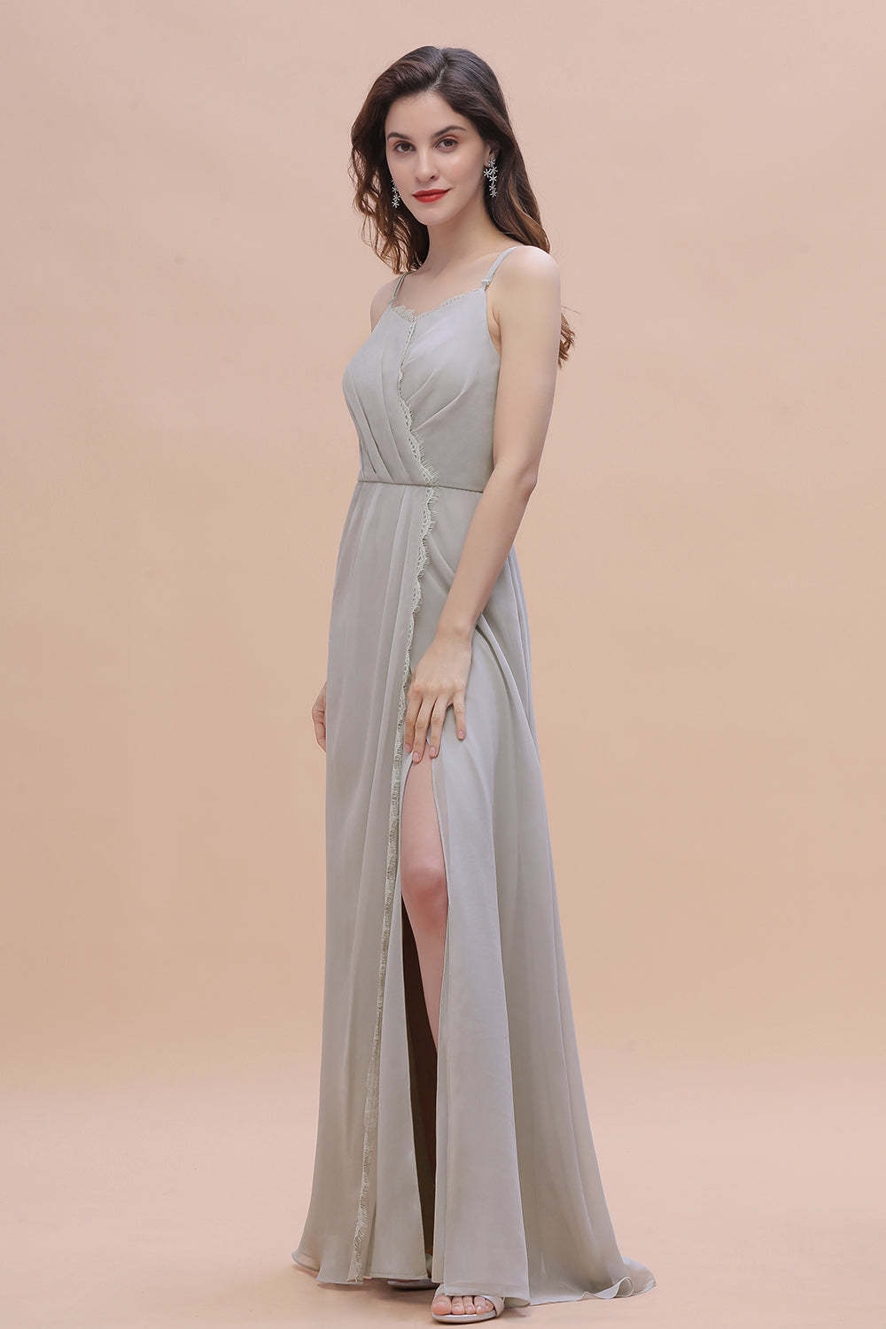 Chic Spaghetti Straps Chiffon Lace A-Line Bridesmaid Dress On Sale-Babyonlines