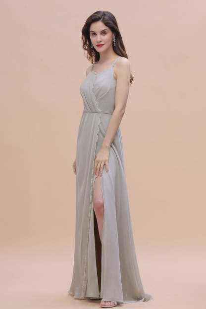 Chic Spaghetti Straps Chiffon Lace A-Line Bridesmaid Dress On Sale-Babyonlines