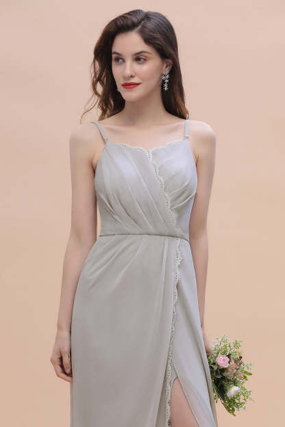 Chic Spaghetti Straps Chiffon Lace A-Line Bridesmaid Dress On Sale-Babyonlines