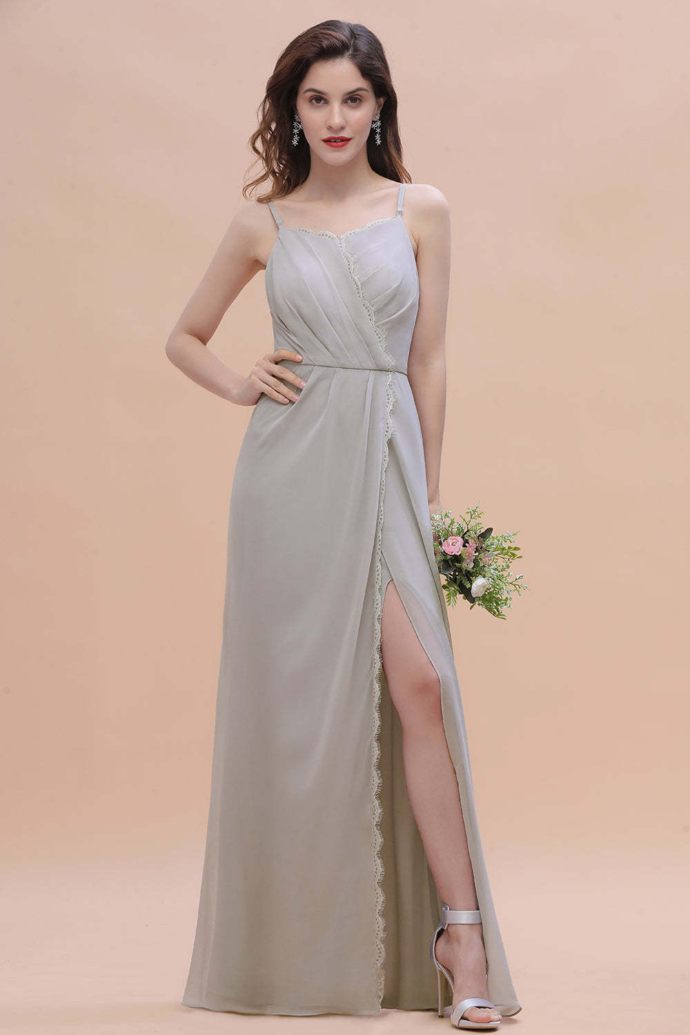 Chic Spaghetti Straps Chiffon Lace A-Line Bridesmaid Dress On Sale-Babyonlines