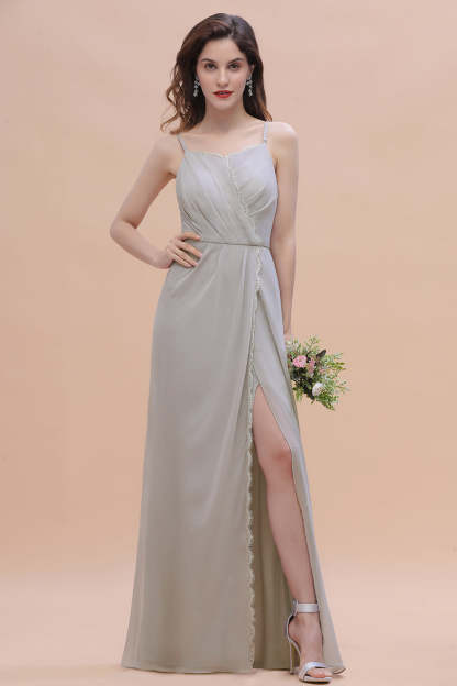 Chic Spaghetti Straps Chiffon Lace A-Line Bridesmaid Dress On Sale-Babyonlines