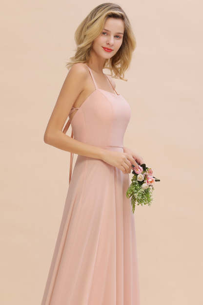 Chic Straps Sleeveless Chiffon Affordable Bridesmaid Dresses with Ruffle-Babyonlines