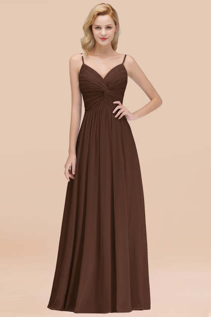 Chic V-Neck Pleated Backless Bridesmaid Dresses with Spaghetti Straps-Babyonlines