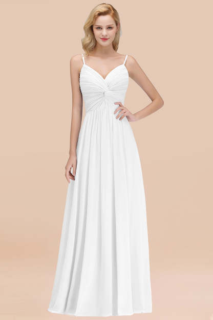 Chic V-Neck Pleated Backless Bridesmaid Dresses with Spaghetti Straps-Babyonlines